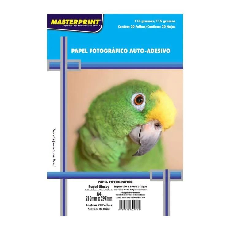 Papel Fotográfico Glossy AUTO-ADESIVO 115g A4 20fls – MASTERPRINT