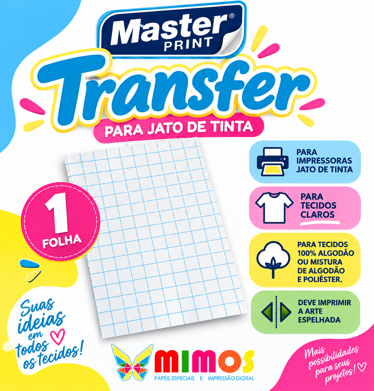 Papel Transfer para Tecido Claro - Masterprint - A4 (unidade)