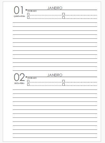 Miolo Impresso Agenda Clássica 2026 – A5 (2DPP) 90g (PRETO E BRANCO)