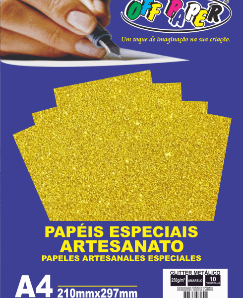 Papel Glitter Amarelo Ouro 250g A4 – OFFPAPER