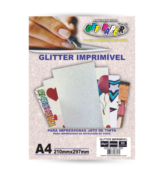 Papel Glitter Imprimível Offpaper - 10fls
