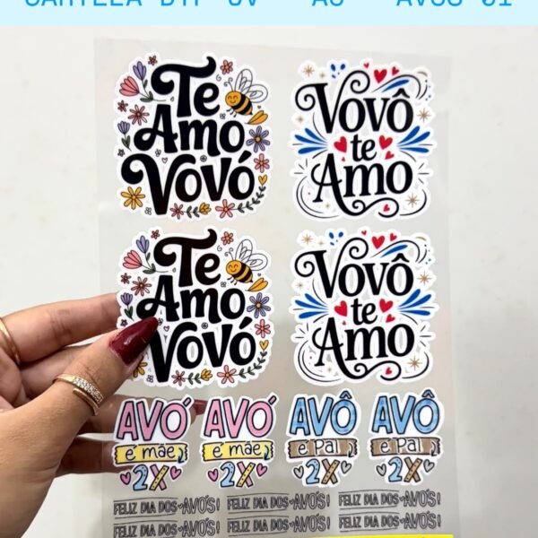 DTF UV Adesivo - CARTELA A5 - Dia dos Avós 01