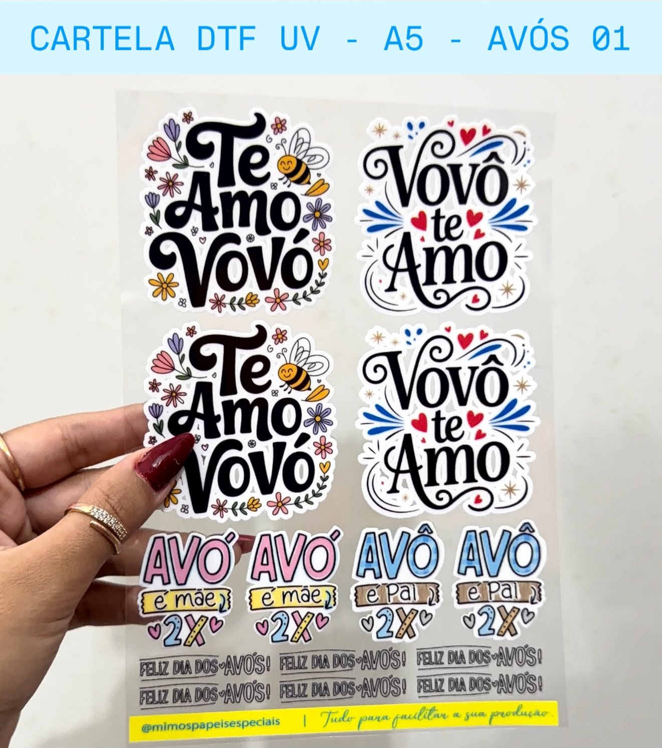 DTF UV Adesivo - CARTELA A5 - Dia dos Avós 01