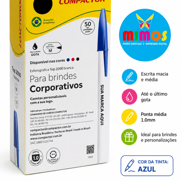 CANETA PERSONALIZÁVEL COMPACTOR - CAIXA COM 50 UNIDADES