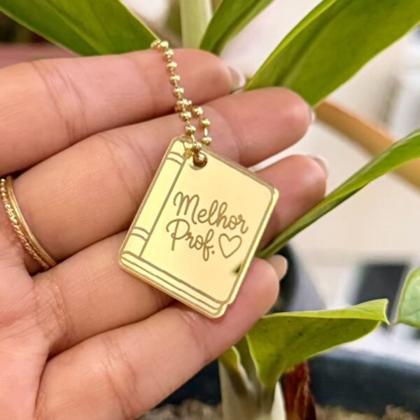 Pingente Acrílico Caderno 'Melhor Prof' - 5 unidades - DOURADO