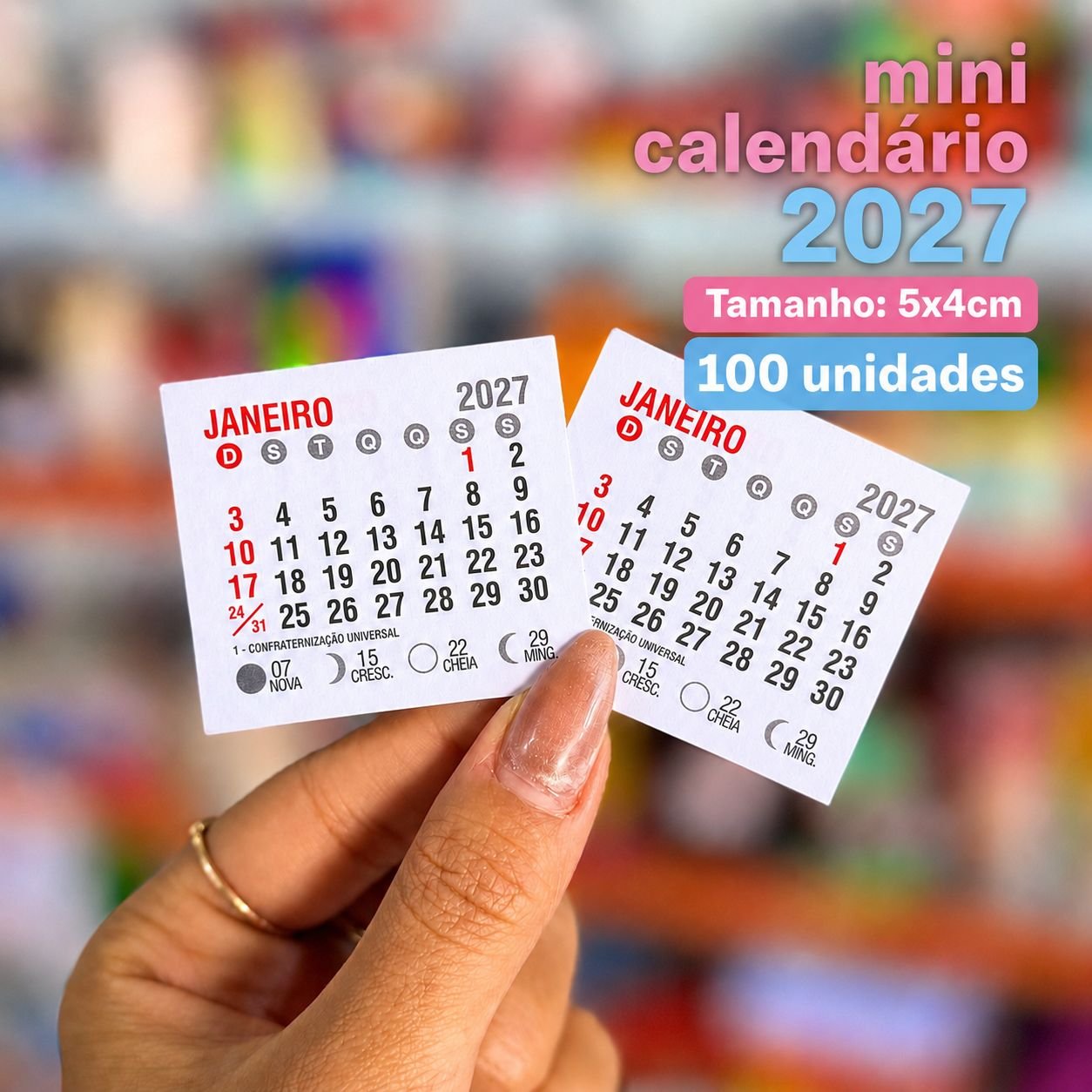 Mini Calendário 2027 – 5x4cm – 100 UNIDADES