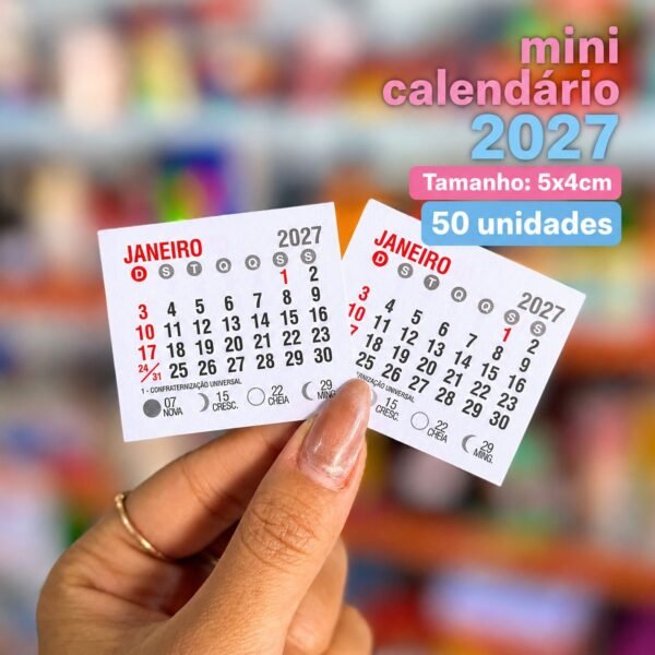 Mini Calendário 2027 – 5x4cm -50 UNIDADES