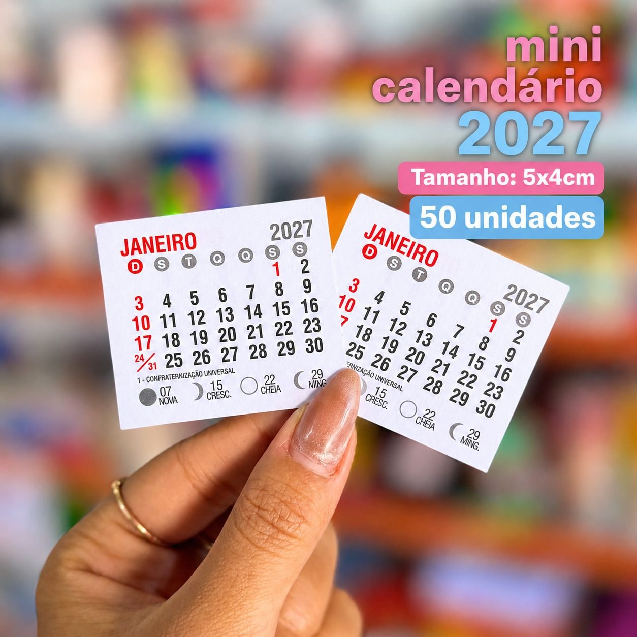 Mini Calendário 2027 – 5x4cm -50 UNIDADES