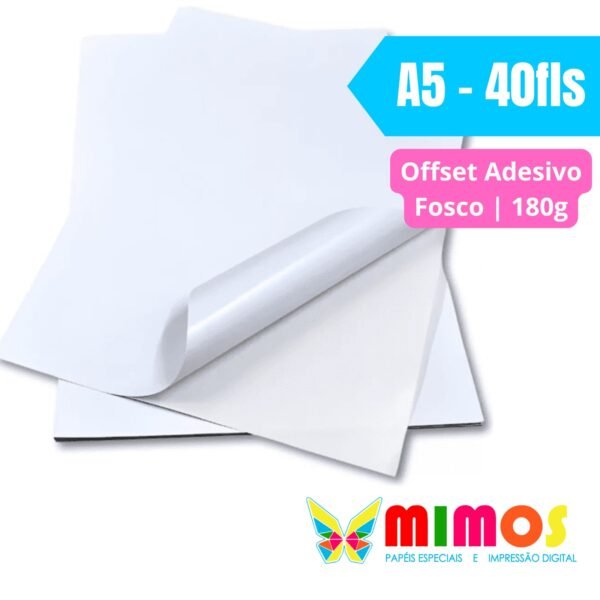 Papel Offset Adesivo Fosco – A5 40fls – 180g (liner+adesivo)