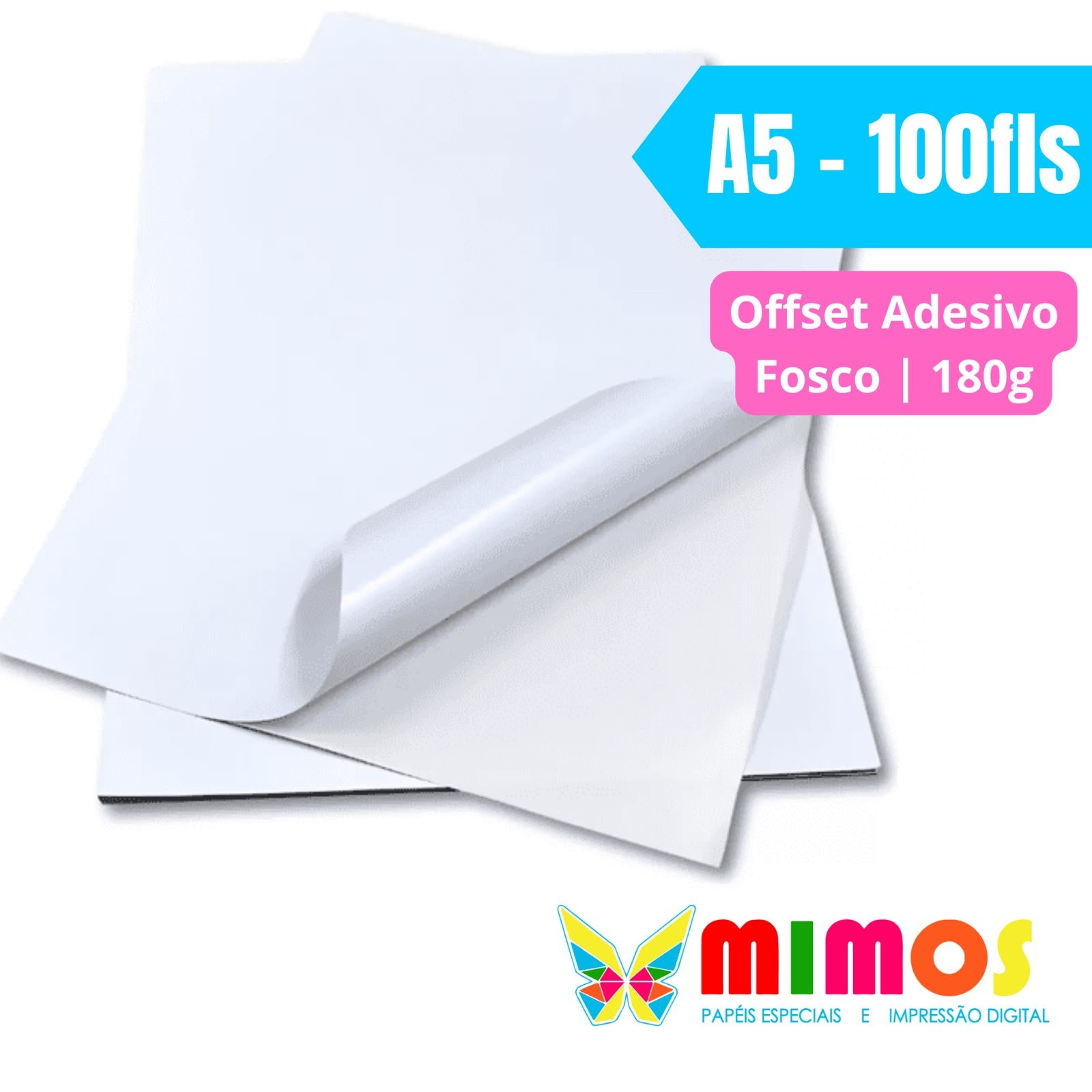 Papel Offset Adesivo Fosco – A5 100fls – 180g (liner+adesivo)